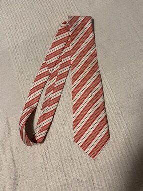 Vintage Christian Dior Monsieur Tie - Cream Coral Salmon Stripe Made France